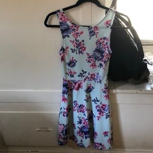 Baby blue floral dress.